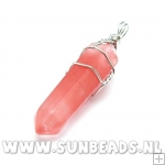 Halfedelsteen hanger met draad kapje (cherry quartz)