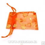 Organza zakje oranje met gouden hartjes, 9,5x10,5cm (10st.)