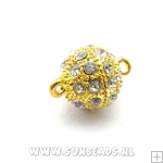 Magneetslot bol met strass 14mm (goud)