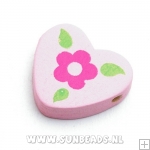 Houten kraal hart (roze)