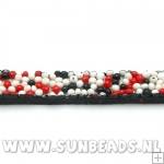 Plat leer met spikkels zwart/wit/rood