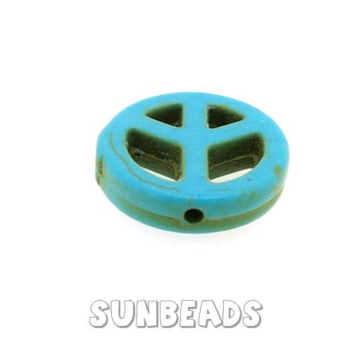 Turquoise kraal peaceteken 14mm (turquoise) - Klik op de afbeelding om het venster te sluiten