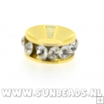 Metalen spacer met strass groot gat (goud)