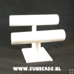Armband standaard, liggend, PU leer, wit, 2 rollen Armband standaard, liggend, PU leer, wit, 2 rollen