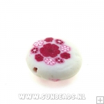 Fimo kraal rond met roze bloemetje (wit)