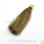 Kwastje satijndraad 85mm taupe met gouden kapje Kwastje satijndraad 85mm taupe met gouden kapje