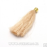 Kwastje satijndraad 85mm beige met gouden kapje