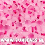 Rocailles 3mm wit frost buitenkant en fuchsia binnenkant