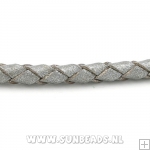 Gevlochten leerveter 4mm, 3mtr (zilver)