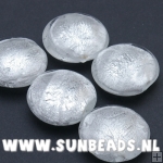 Glaskraal rond met silverfoil (wit)