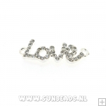 Metalen tussenstuk love met glitter (zilver)