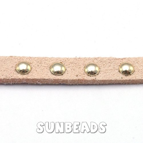 Suede veter met studs 6mm (beige) - Klik op de afbeelding om het venster te sluiten