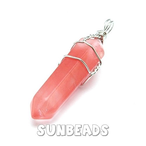 Halfedelsteen hanger met draad kapje (cherry quartz) - Klik op de afbeelding om het venster te sluiten