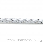 Gevlochten leerveter 3mm, 3mtr (zilver)