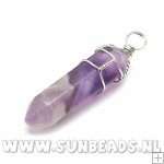 Halfedelsteen hanger met draad kapje (amethyst)